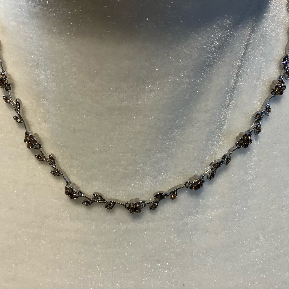 Topaz Crystal Flower Vine Necklace. Women Jewelry